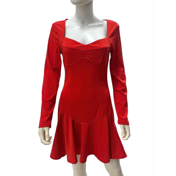 Women's Holiday CHICME Red Long Sleeve Sweetheart Neck Dress Size M - Picture 4 of 12